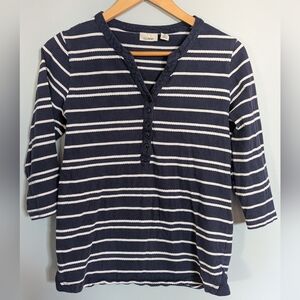 L.L. Bean‎ Navy and White Striped Shirt - Women's XS